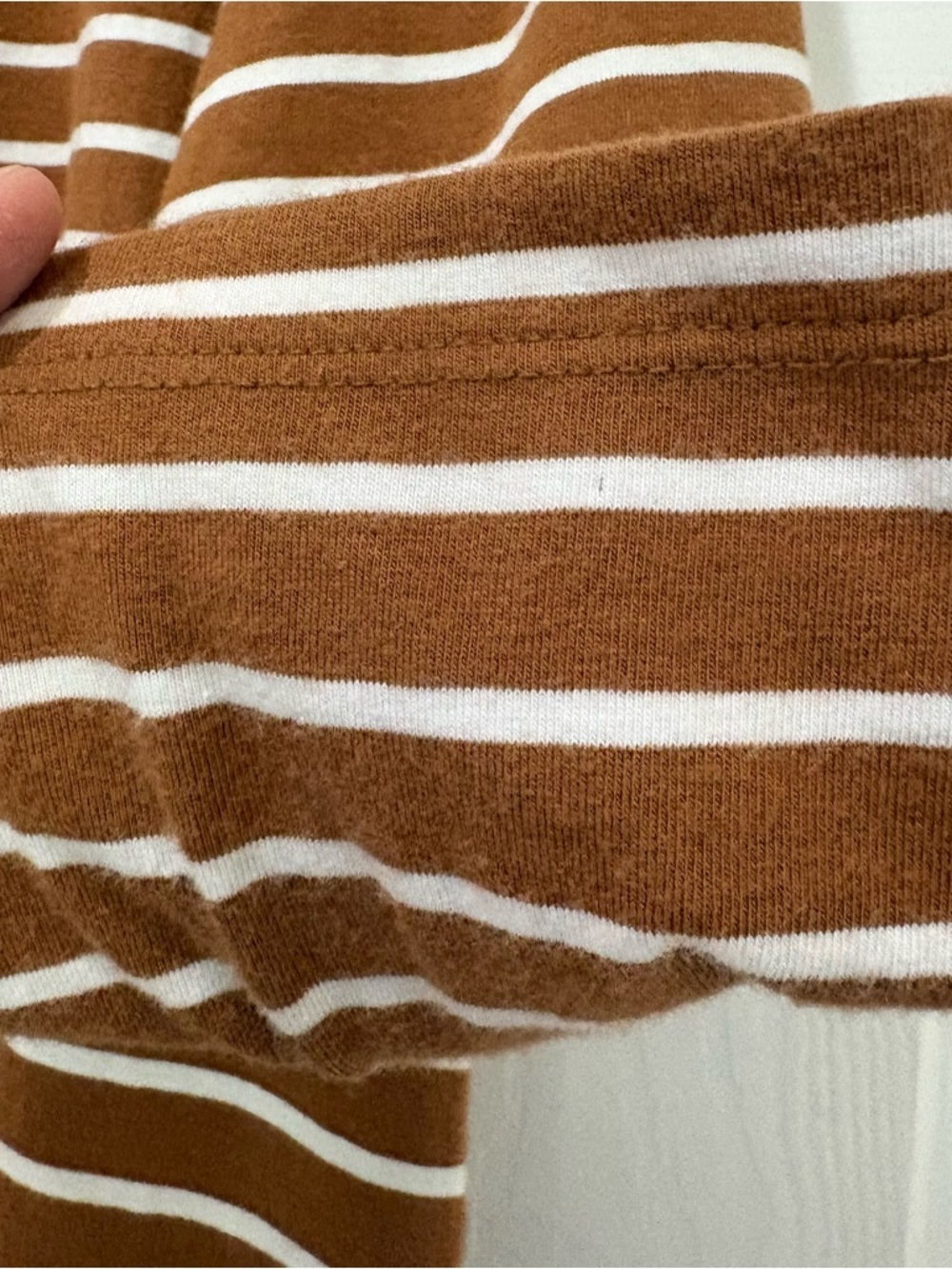 Orvis Women’s Medium Perfect Tee Pima Cotton Striped Brown & White Crewneck - Picture 11 of 13